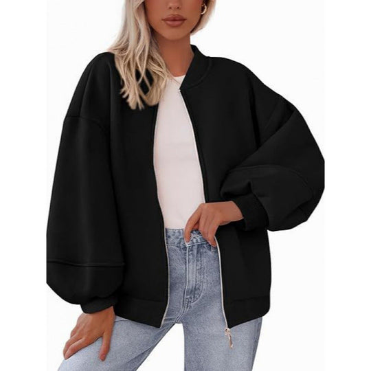 Damen lässige Oversized-Jacke mit Reißverschluss und ballonen Ärmeln - Arvani