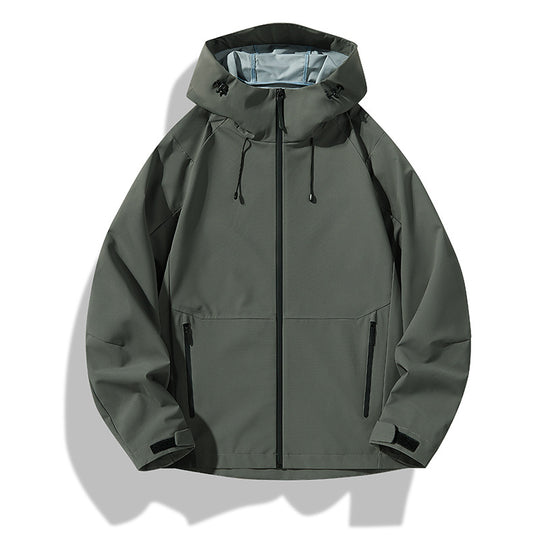 Herren Minimalistische Softshell-Regenjacke mit TPU‑Membran, verschweißten Nähten und verstellbarer Kapuze Nord Taschen