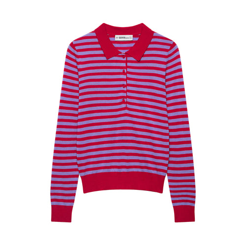 Damen Gestreifter Cropped-Polo-Cardigan aus Feinstrick mit Knopfleiste Nord Taschen