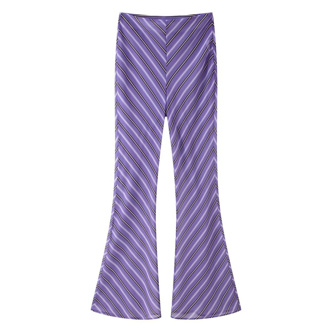 Damen Satin-Hose mit hoher Taille, weitem Schlag und diagonalem Streifenmuster Nord Taschen