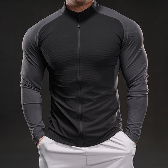 Herren Kompressions-Trainingsshirt mit Stehkragen, durchgehendem Reißverschluss und Raglanärmeln Nord Taschen