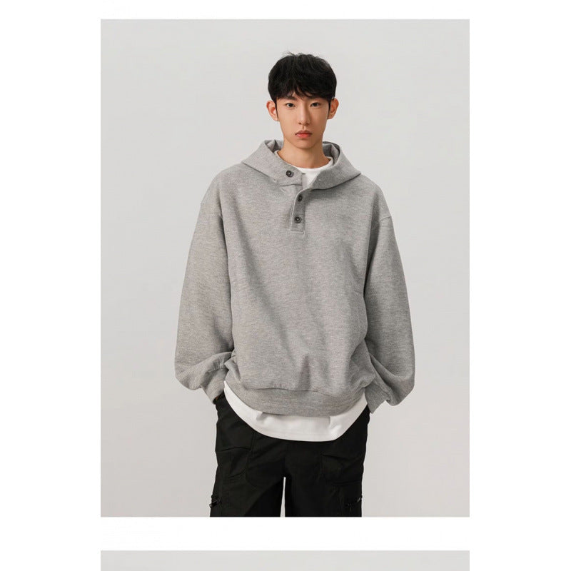 Herren Oversized Kapuzenpullover mit 3‑Knopf‑Leiste und seitlichen Eingrifftaschen Nord Taschen