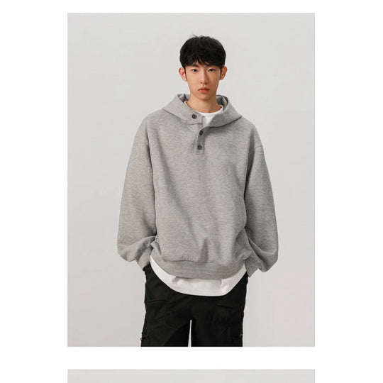 Herren Oversized Kapuzenpullover mit 3‑Knopf‑Leiste und seitlichen Eingrifftaschen Nord Taschen