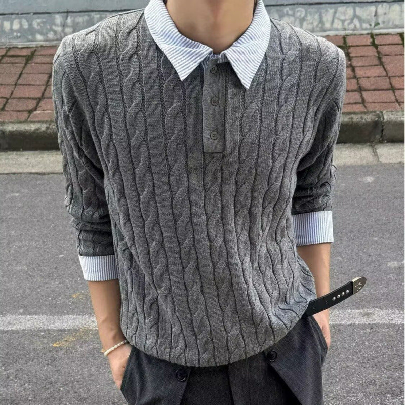 Herren Kabelstrickpullover mit Hemdkragen-Layering-Effekt Nord Taschen