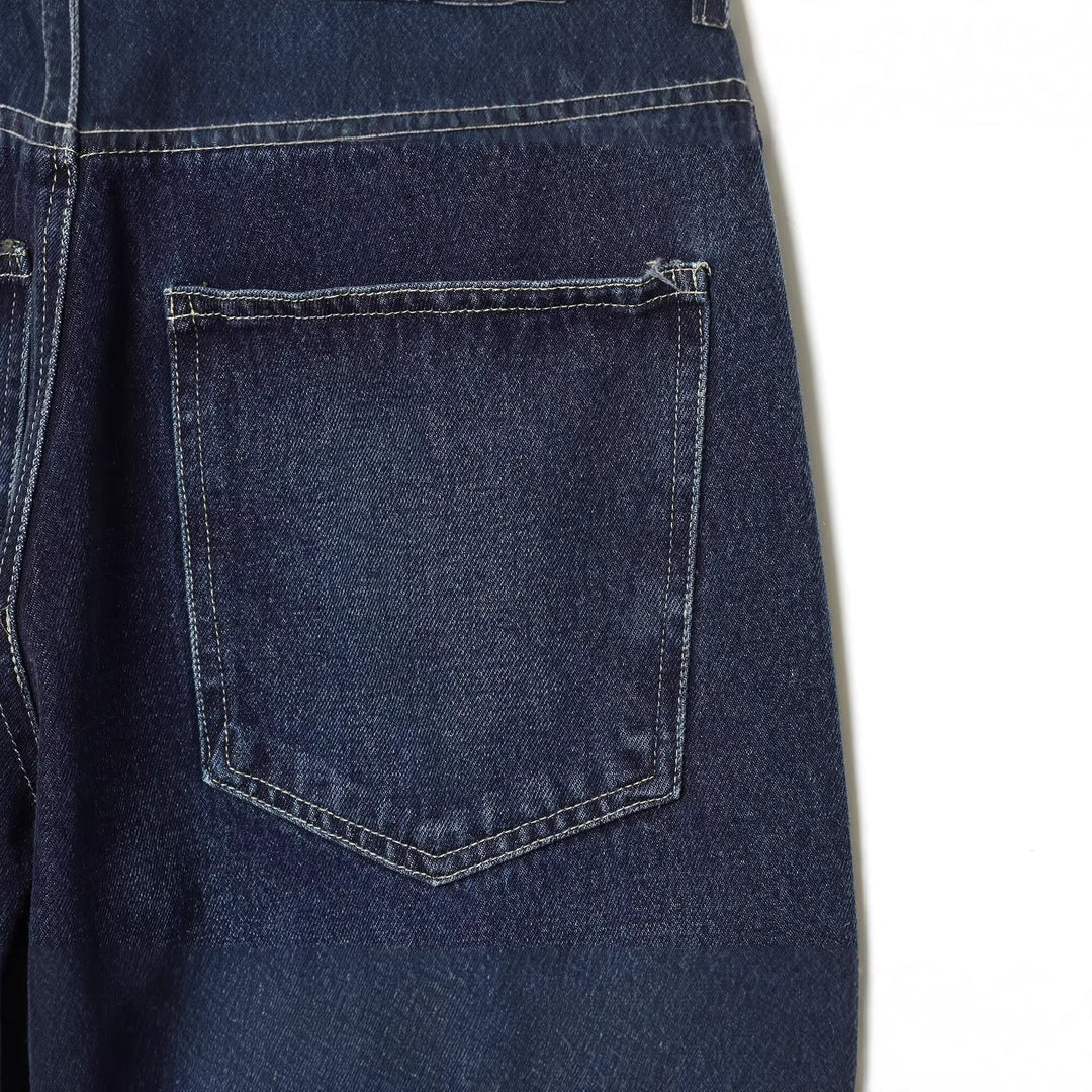 Damen hochgeschnittene Jeans mit weitem Bein und Lederbesatz am Bund Nord Taschen