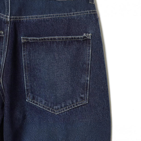 Damen hochgeschnittene Jeans mit weitem Bein und Lederbesatz am Bund Nord Taschen