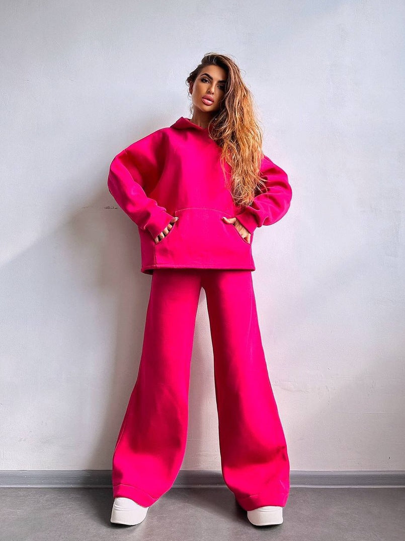 Damen Scuba-Fleece Lounge-Set mit Oversize-Kapuzenpullover und weiter Flare-Hose Nord Taschen