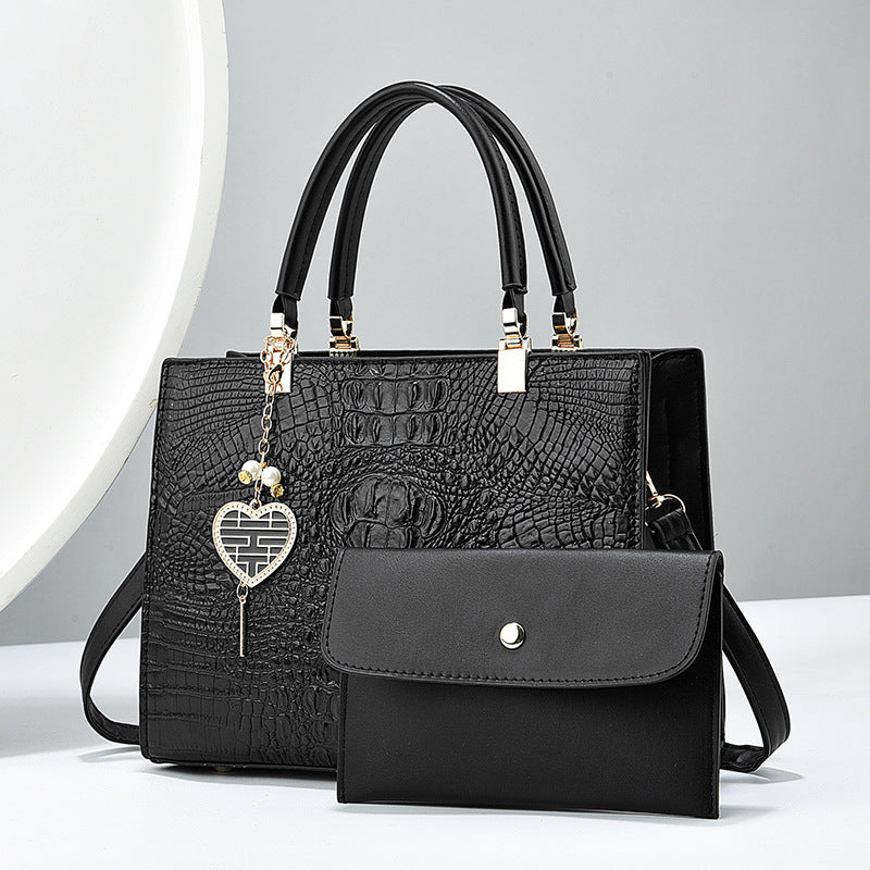 Damen Handtasche mit edler Krokodilprägung und abnehmbarer Clutch Nord Taschen