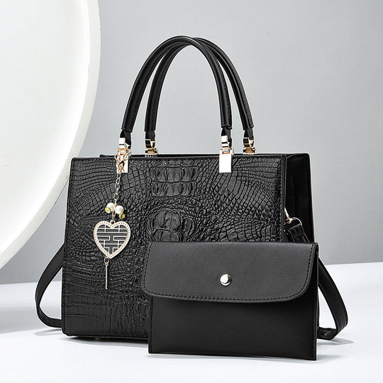 Damen Handtasche mit edler Krokodilprägung und abnehmbarer Clutch Nord Taschen