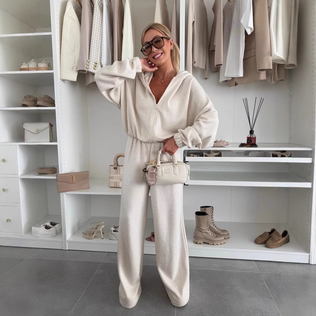 Damen Loungewear-Anzug aus weichem Fleece mit Kapuze und weitem Schnitt Nord Taschen