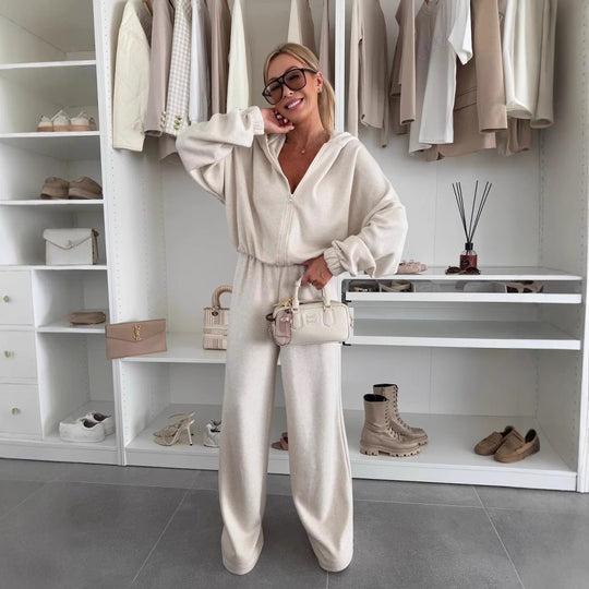 Damen Loungewear-Anzug aus weichem Fleece mit Kapuze und weitem Schnitt Nord Taschen