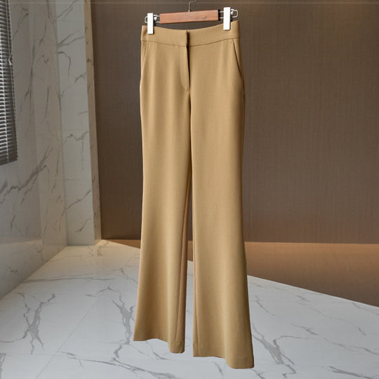 Damen Hochtaillierte ausgestellte Breitbein-Schlaghose aus Stretch-Crepe mit verdecktem Verschluss und Eingrifftaschen Nord Taschen