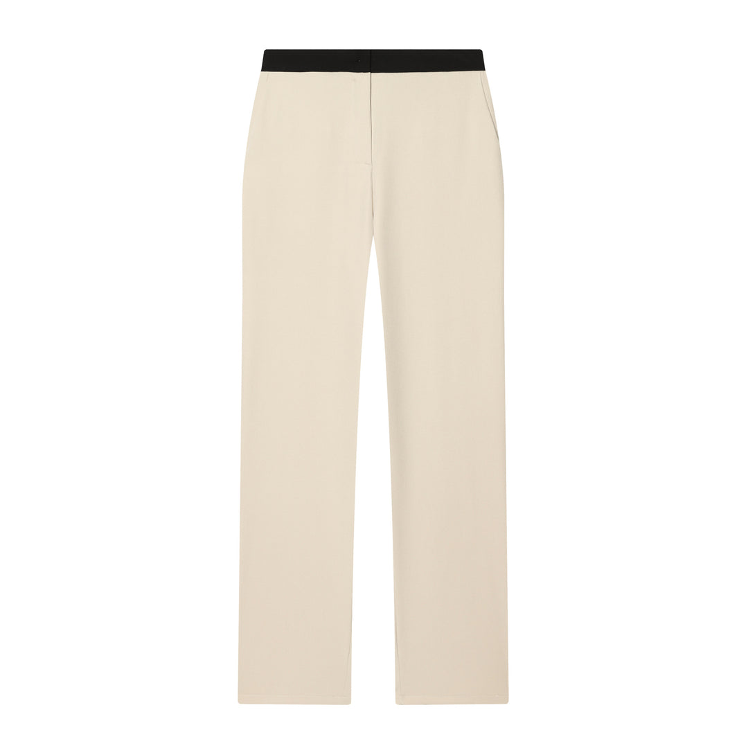 Damen Weiche High‑Waist Stoffhose mit elastischem Kontrastbund und geradem Bein Nord Taschen