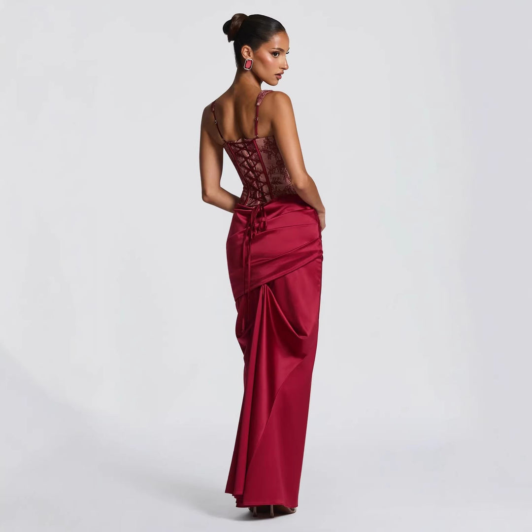 Damen Elegantes Abendkleid mit Korsett-Oberteil und drapiertem Rock Nord Taschen