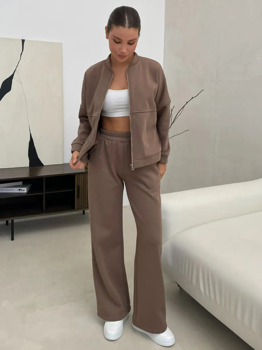 Damen lässiges Zip-Lounge-Set mit Stehkragen und weitem Highwaist-Joggpant Nord Taschen