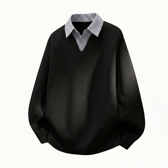 Unisex Oversize-Pullover im Lagenlook mit eingearbeitetem Hemdkragen und V-Ausschnitt Nord Taschen
