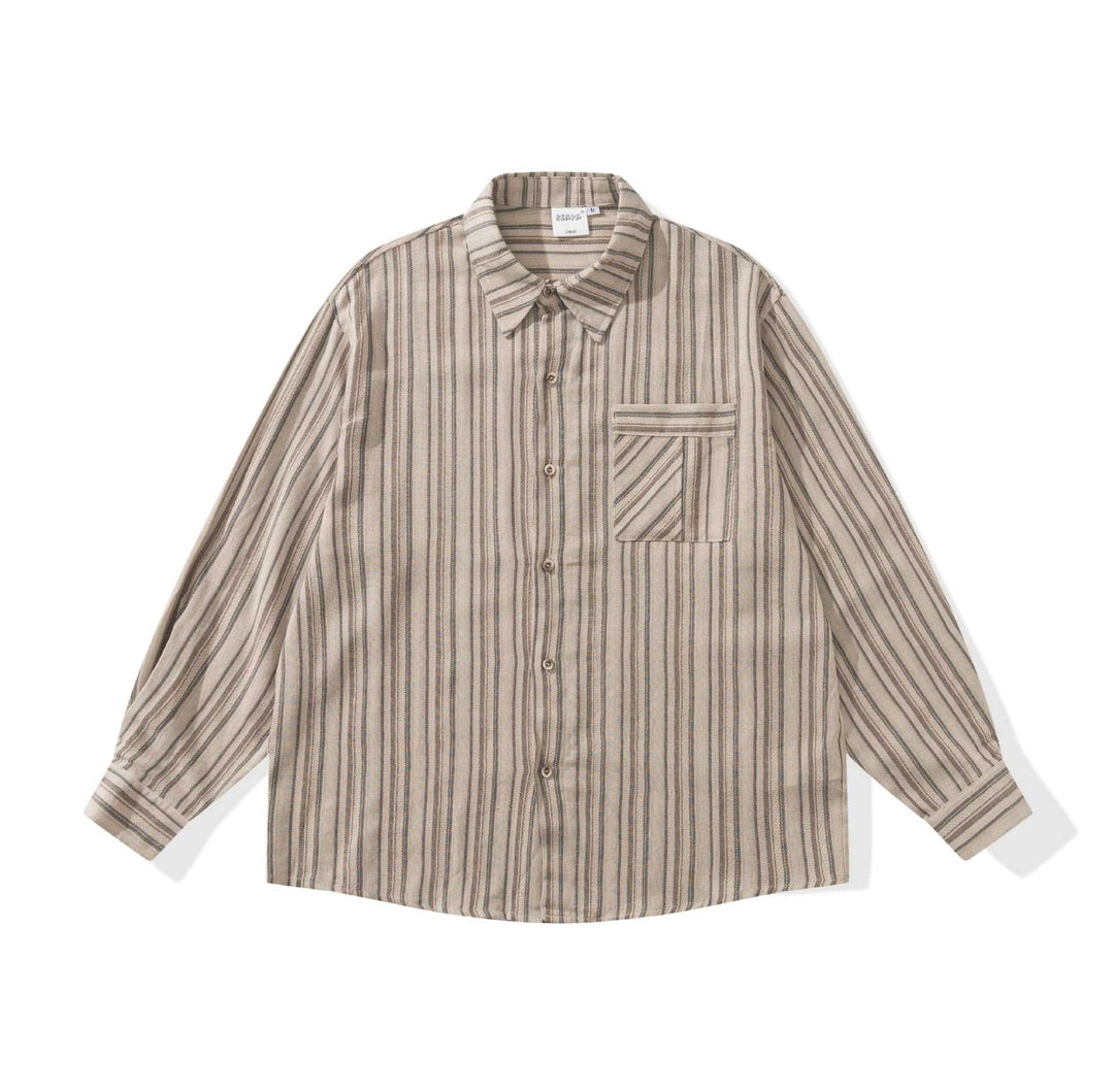 Herren Lockeres Overshirt-Hemd mit gestreifter Webstruktur, Brusttasche und legerem Schnitt Nord Taschen
