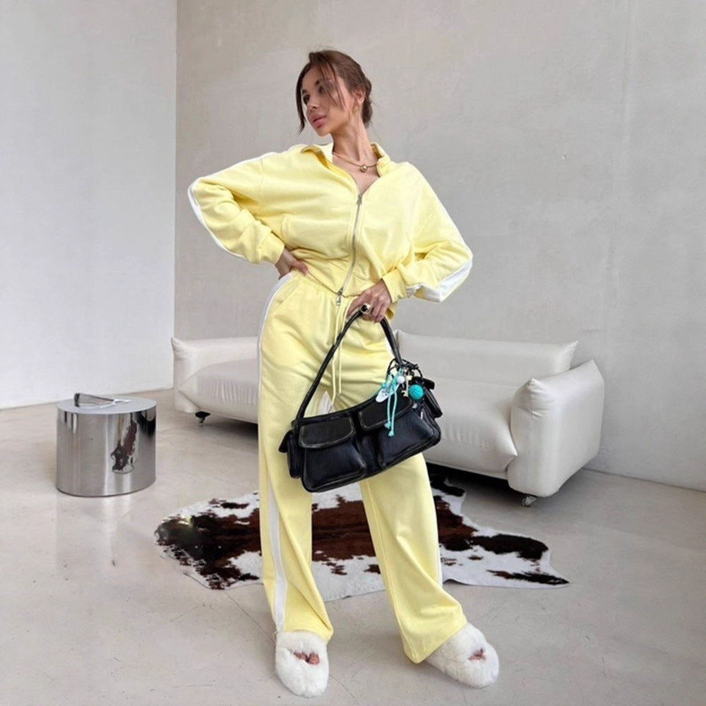 Damen weites Zip-Sweatset mit Kapuze, hohen Bund und seitlichem Kontraststreifen Nord Taschen