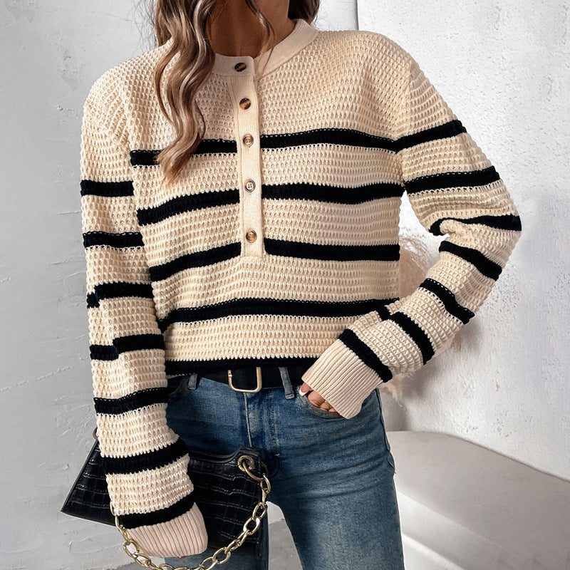Damen Lässiger Strickpullover mit Knopfleiste Nord Taschen