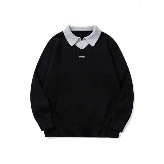 Herren Relaxter Merino-Mix Strickpullover mit kontrastierendem Polokragen und V-Detail Nord Taschen
