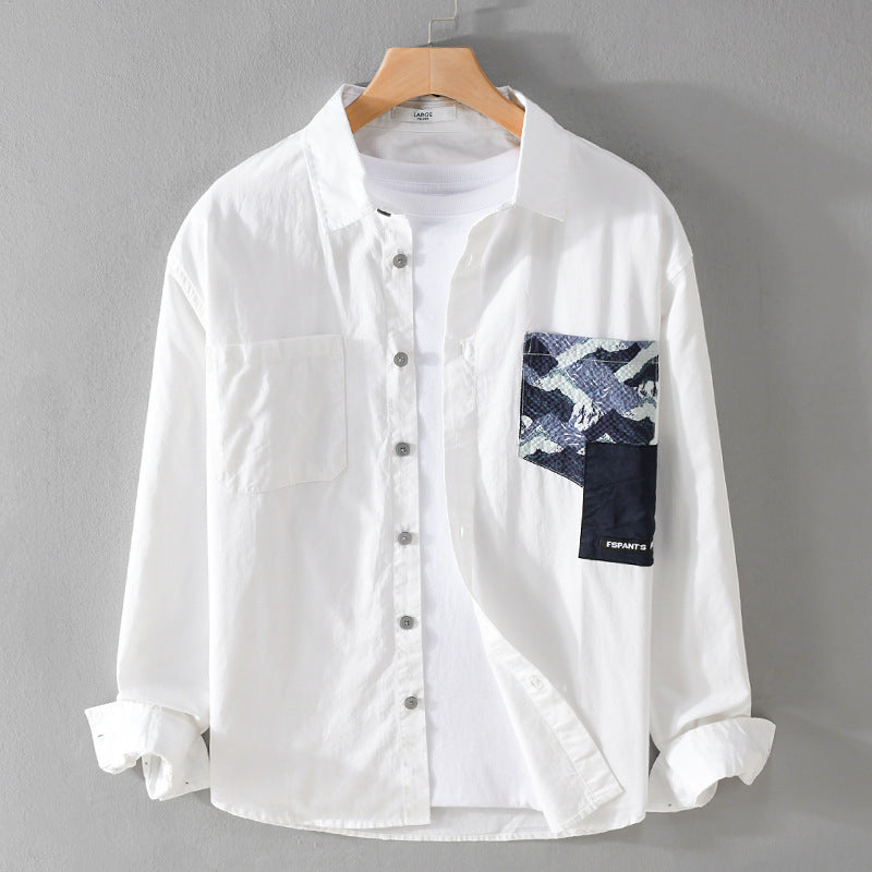 Herren Leichtes Baumwoll-Overshirt mit kontrastierter Patch-Brusttasche im Layering‑Stil Nord Taschen