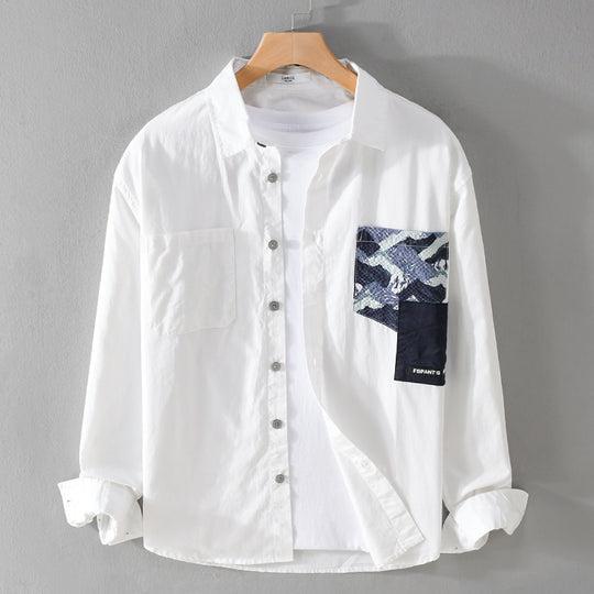 Herren Leichtes Baumwoll-Overshirt mit kontrastierter Patch-Brusttasche im Layering‑Stil Nord Taschen