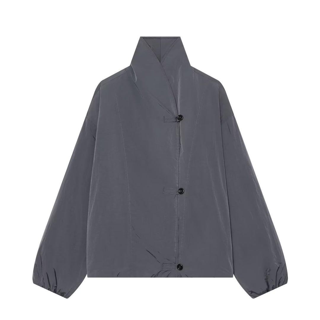 Damen Leichte Cropped Nylonjacke mit hohem Funnelkragen, Oversize-Schnitt und elastischen Bündchen Nord Taschen