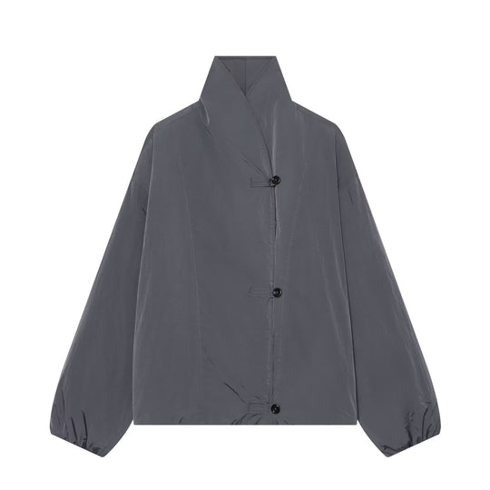 Damen Leichte Cropped Nylonjacke mit hohem Funnelkragen, Oversize-Schnitt und elastischen Bündchen Nord Taschen