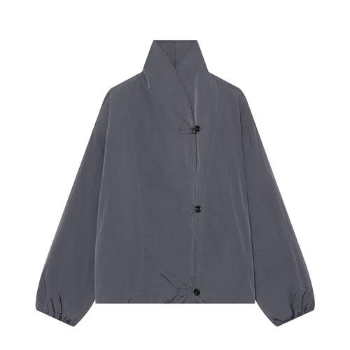 Damen Leichte Cropped Nylonjacke mit hohem Funnelkragen, Oversize-Schnitt und elastischen Bündchen Nord Taschen