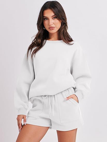 Damen Lässiges zweiteiliges Lounge-Sweatset mit Oversize-Rundhals-Sweatshirt und High-Waist-Relax-Shorts Nord Taschen