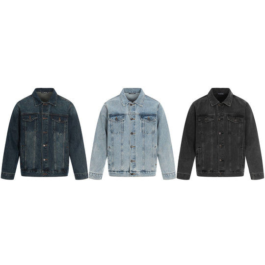 Herren Jeansjacke im Used-Effekt mit Pattentaschen und geradem Schnitt Nord Taschen