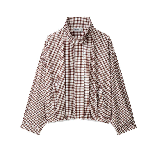 Damen Karo-Overshirt mit Stehkragen und kastiger Cropped-Silhouette Nord Taschen