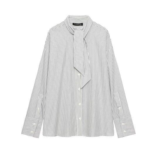 Damen Oversize-Hemdbluse mit Schluppe und Nadelstreifen Nord Taschen
