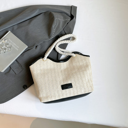 Damen Strandtasche mit robustem Baumwollgewebe und stylischem geflochtenem Griff Nord Taschen