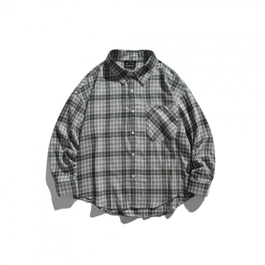 Unisex Oversize Karo‑Hemdjacke im Boxy‑Cut mit Brusttasche und abgerundetem Saum Nord Taschen