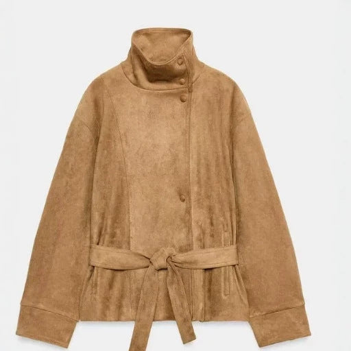 Damen Kurzblouson aus Kunstleder mit doppelreihiger Knopfleiste und Schultercape Nord Taschen