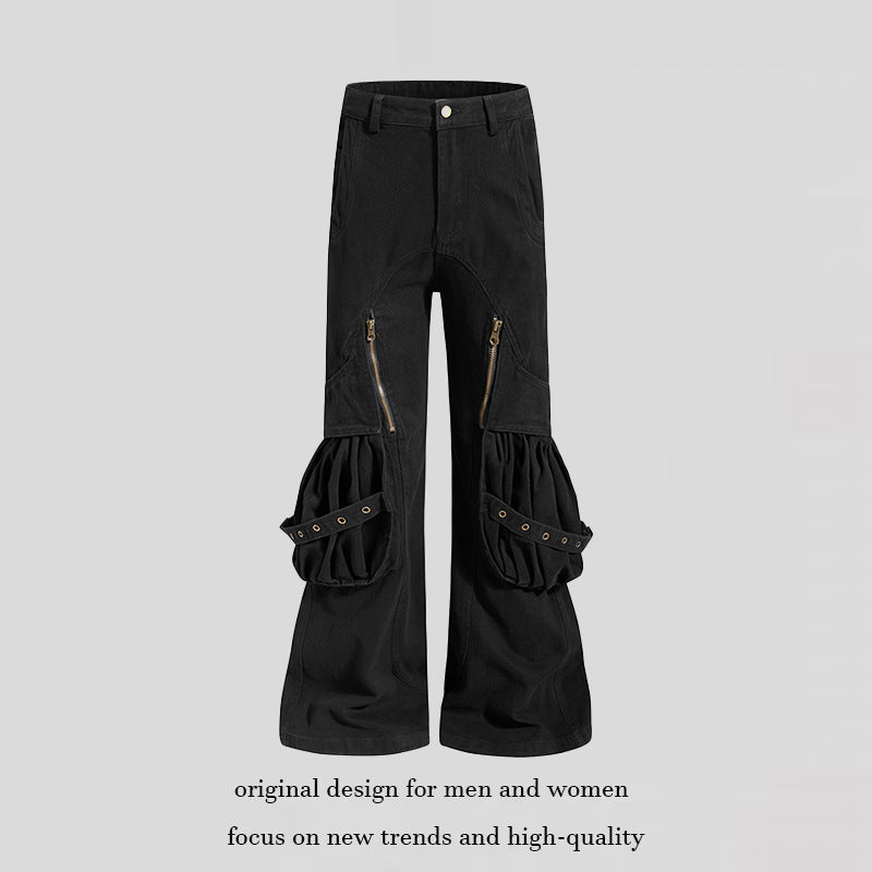 Damen Cargo-Culotte mit gerafften Beuteltaschen, Ösenriemen und seitlichen Reißverschlüssen Nord Taschen