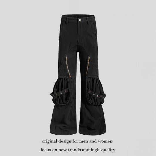 Damen Cargo-Culotte mit gerafften Beuteltaschen, Ösenriemen und seitlichen Reißverschlüssen Nord Taschen