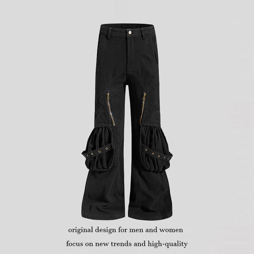 Damen Cargo-Culotte mit gerafften Beuteltaschen, Ösenriemen und seitlichen Reißverschlüssen Nord Taschen