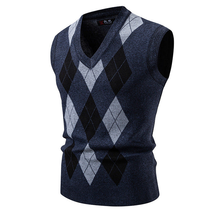 Herren ärmellose Strickweste mit klassischem Rautenmuster