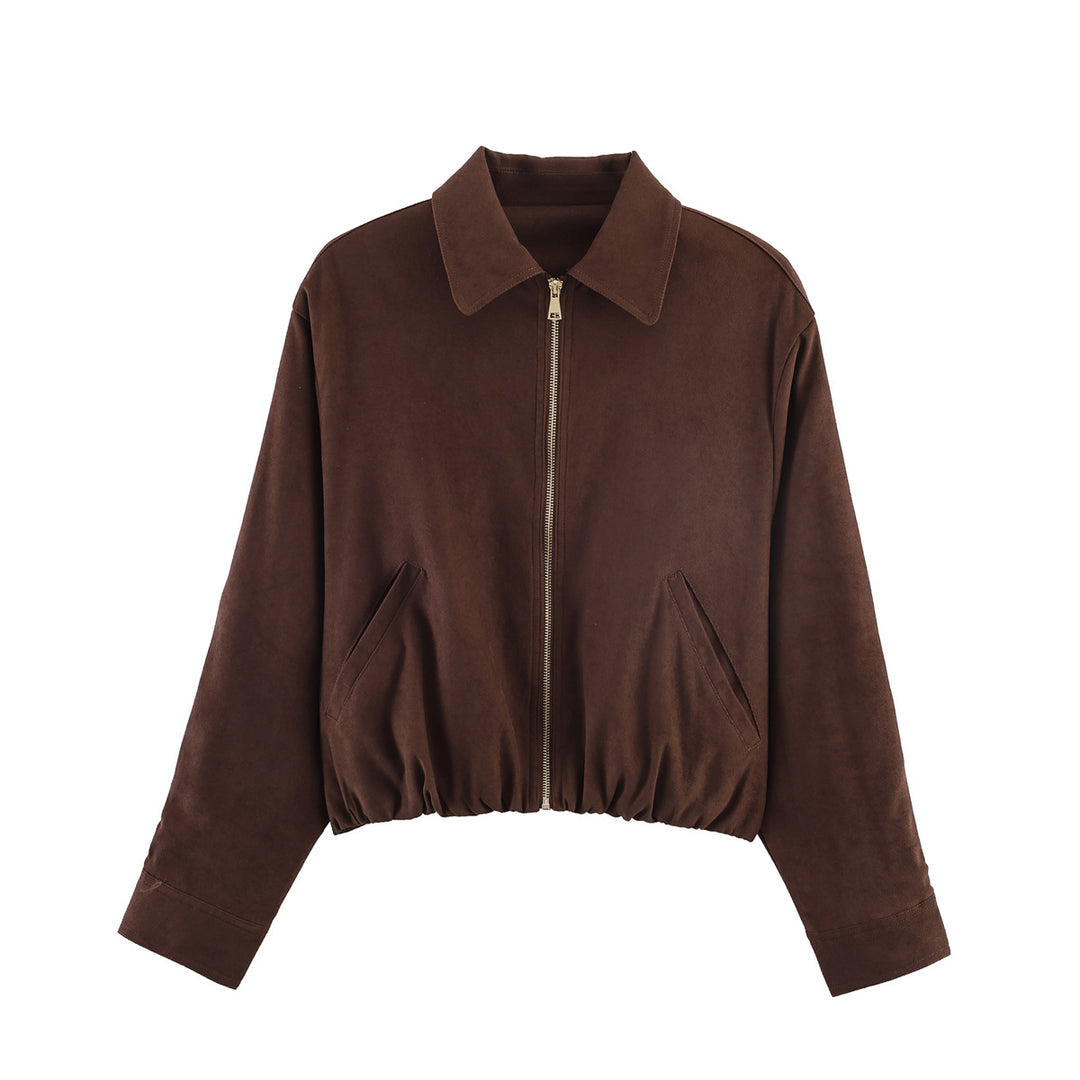 Damen Kurze Boxy‑Jacke aus Velourslederimitat mit Reißverschluss und Gummisaum Nord Taschen