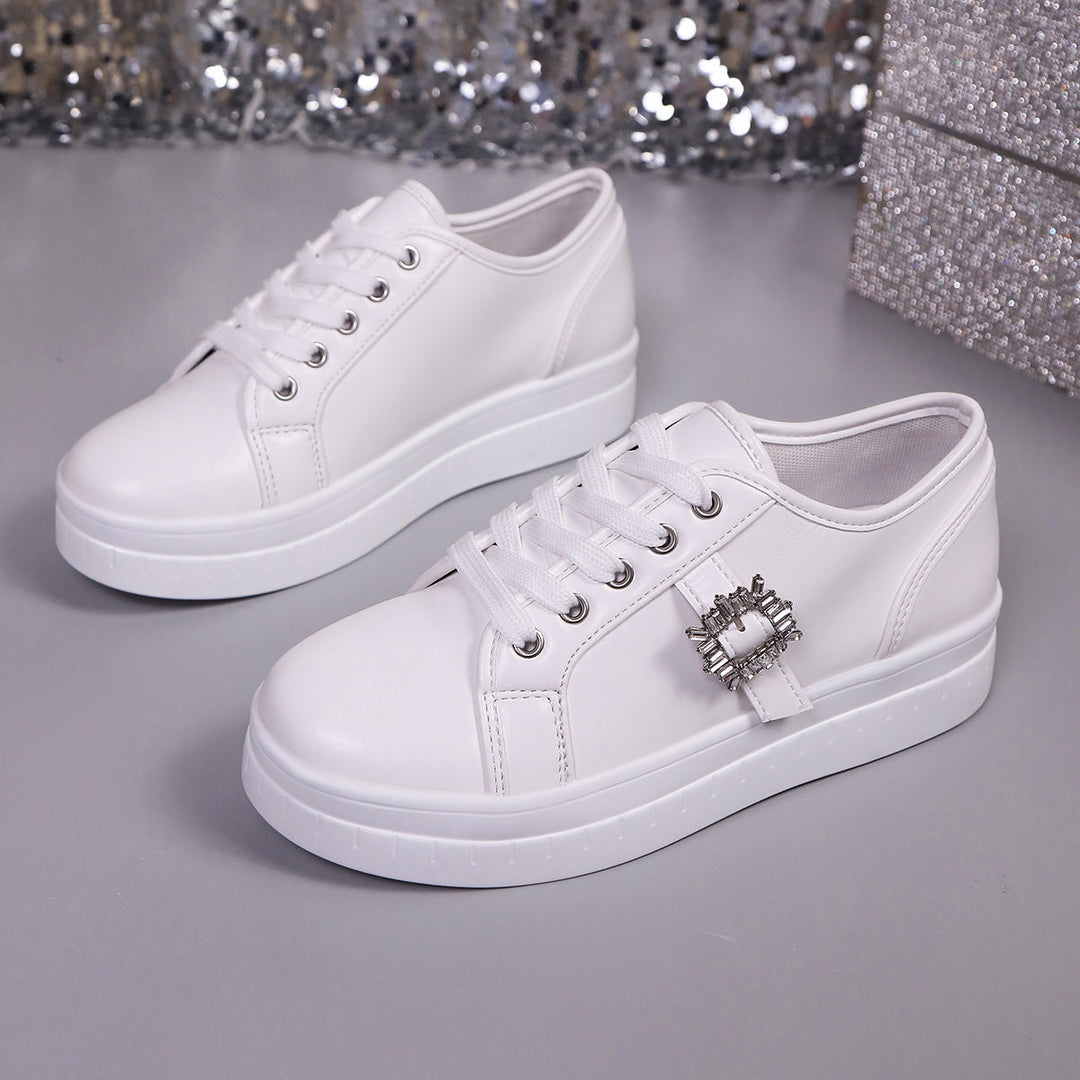 Damen modische Plateausneakers aus hochwertigem mit dekorativem Kristallbesatz