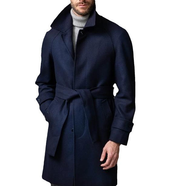 Herren Mantel mittellang aus Wollmix mit Bindegürtel und verdeckter Knopfleiste Nord Taschen