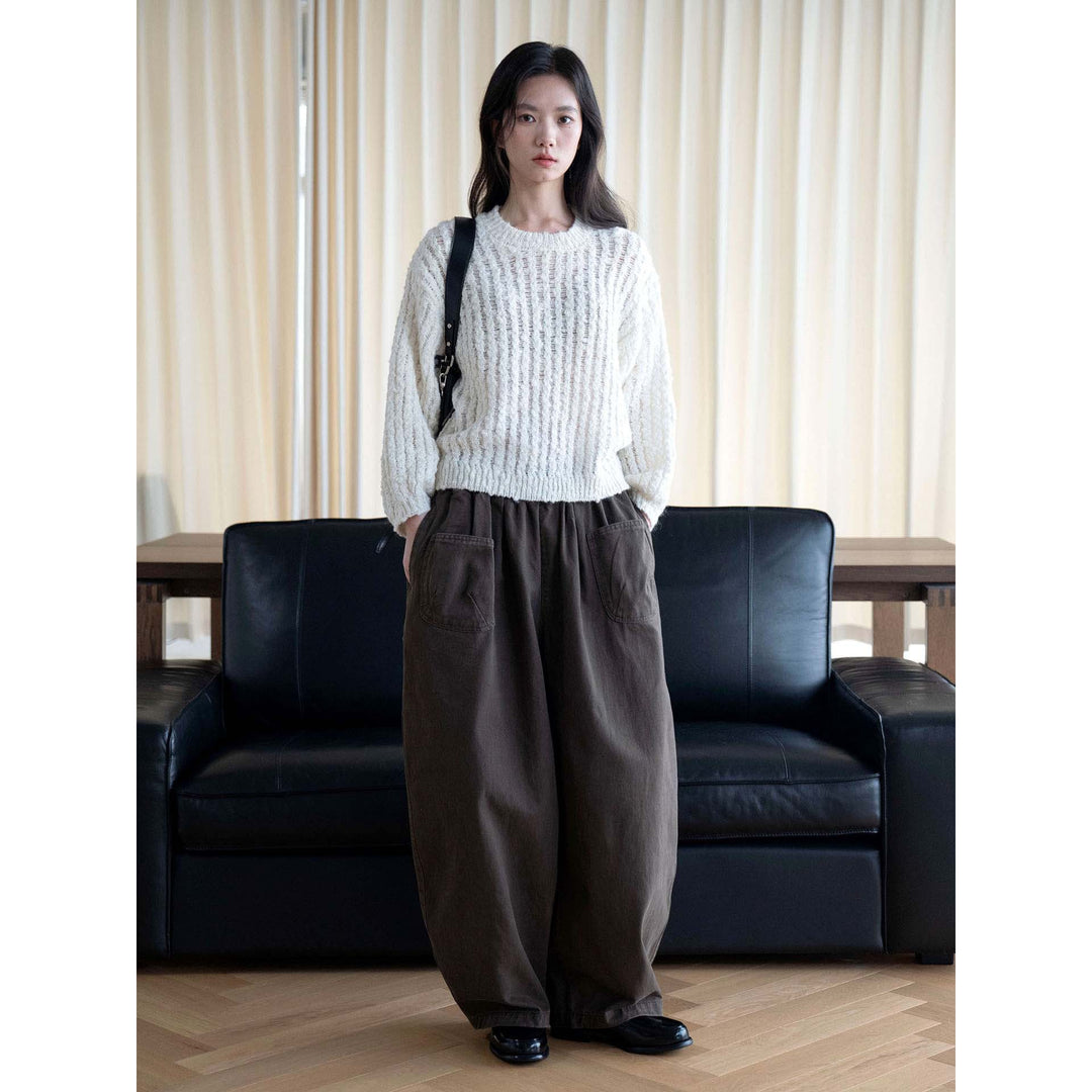 Damen Weite High‑Waist Culotte-Hose mit elastischem Bund und aufgesetzten Taschen Nord Taschen