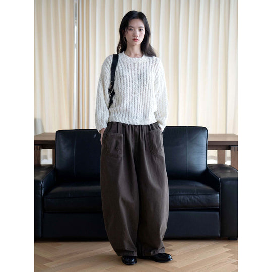 Damen Weite High‑Waist Culotte-Hose mit elastischem Bund und aufgesetzten Taschen Nord Taschen
