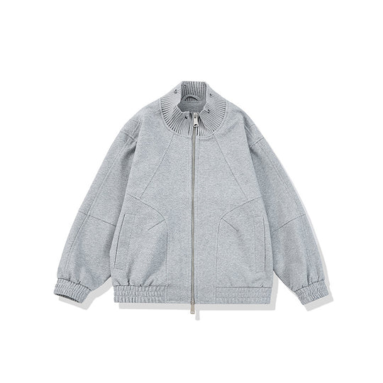 Unisex Boxy-Strickmix Übergangsjacke mit hohem Rippenkragen und elastischem Saum Nord Taschen