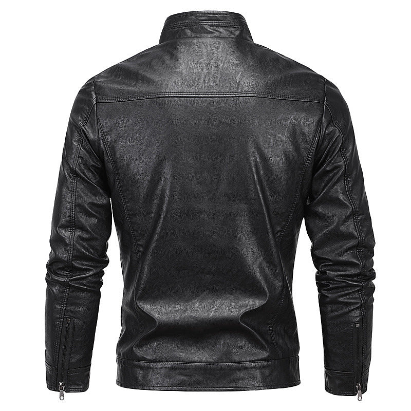 Herren Moto-Blouson in Lederoptik mit tailliertem Schnitt, Stehkragen und Reißverschlusstaschen Nord Taschen