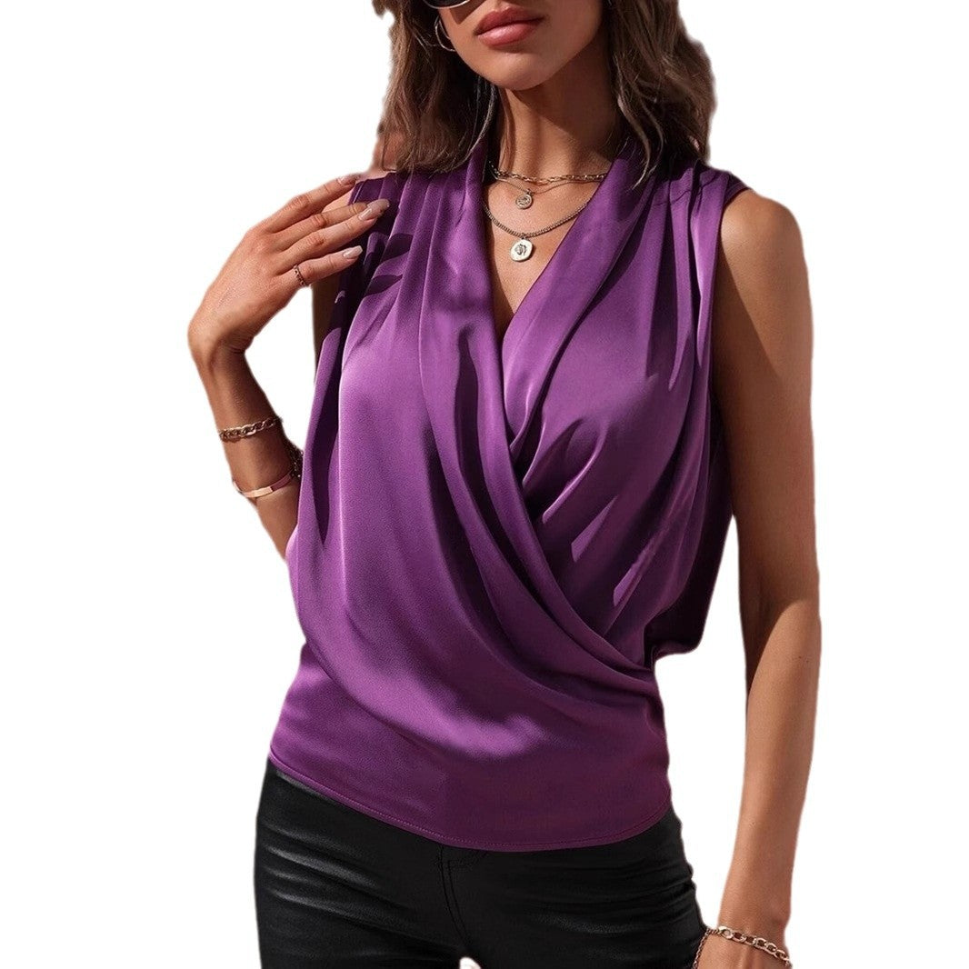 Damen elegantes Oberteil mit Wickeldesign und gerafftem Schnitt