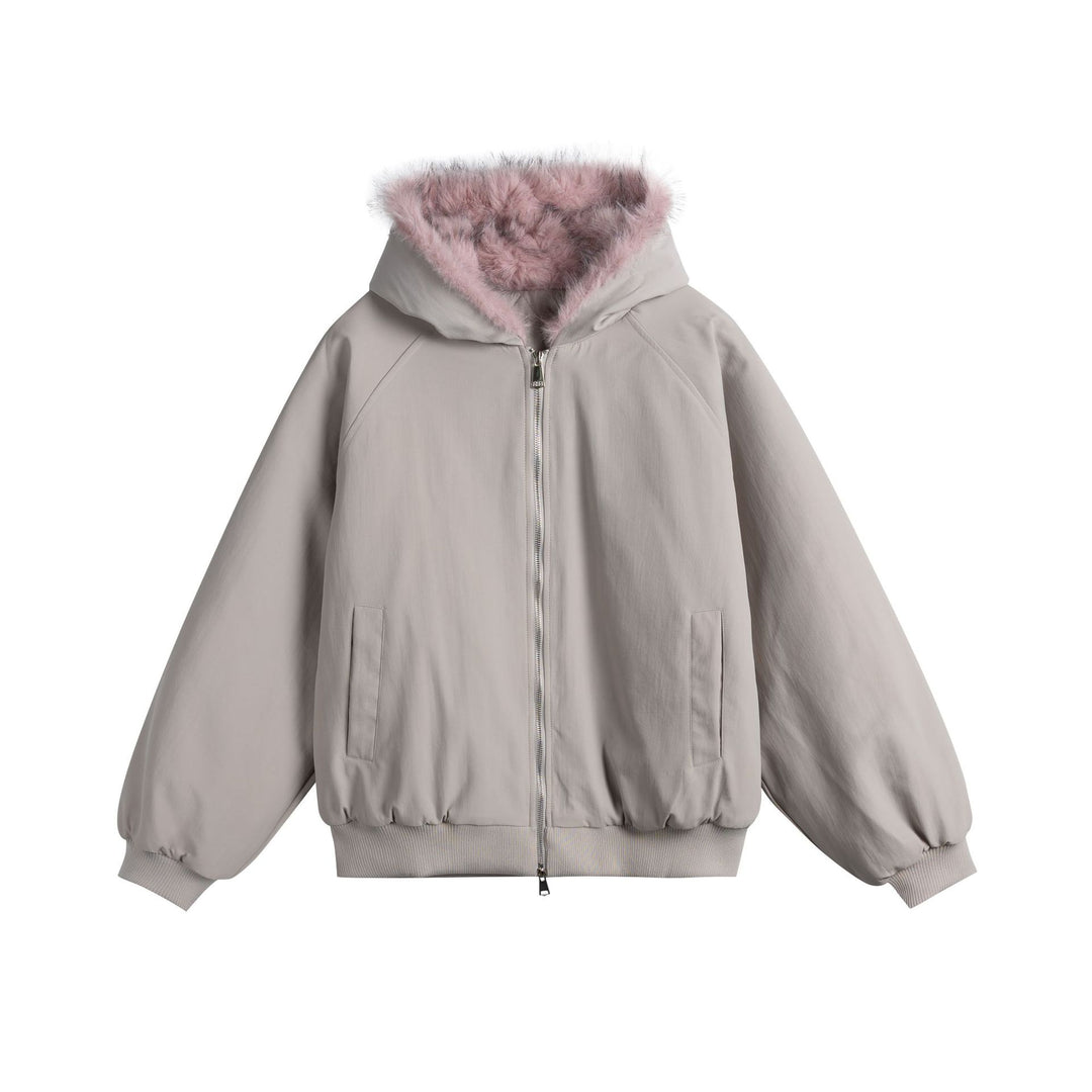 Damen Oversize-Bomberjacke mit kunstfellbesetzter Kapuze und Raglanärmeln Nord Taschen