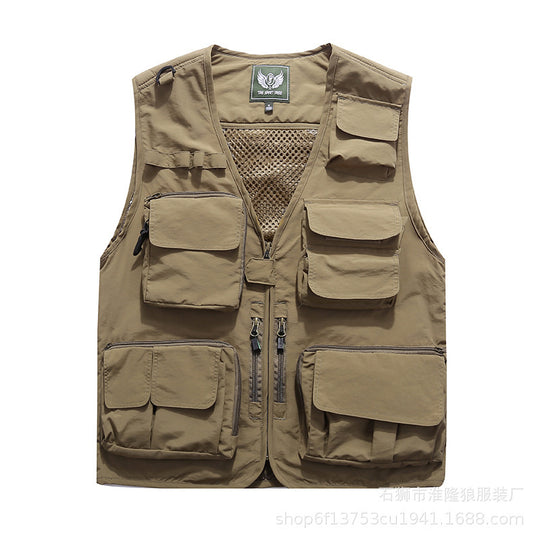 Herren Multifunktionale Utility-Weste mit Mehrfach-Taschen, Mesh‑Futter und Reißverschlussfront Nord Taschen